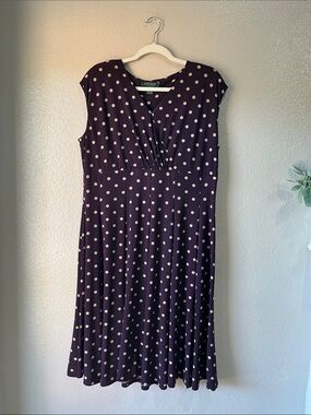 Talbots Navy and Cream Polka Dot Midi Dress Sz 14W Office Summer Chic TC0754